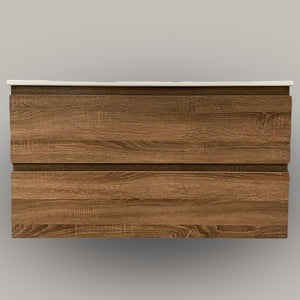 Wall Hung Oak Brown Bathroom Vanity with Ceramic Top Integrated Basin - Z6001W-100