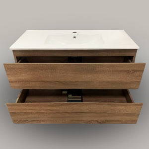 Wall Hung Oak Brown Bathroom Vanity with Ceramic Top Integrated Basin - Z6001W-100