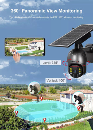 WIFI 4MP Solar Power Panel PTZ Zoom CCTV Outdoor Waterproof Security Camera - Smarton-WS12-4M