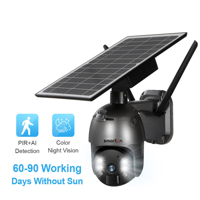 WIFI 4MP Solar Power Panel PTZ Zoom CCTV Outdoor Waterproof Security Camera - Smarton-WS12-4M