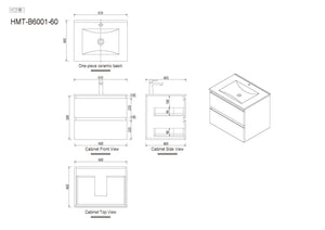 Oak Brown Timber Wall-Hung Bathroom Vanity Ceramic Top Integrated Basin - Z6001W60/75/90