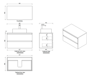 Wall Hung White Bathroom Vanity with Engineered Stone benchtop - B6001W-85