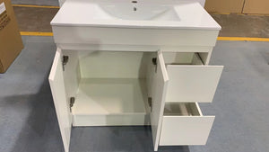 Free-standing White Bathroom Vanity with Ceramic Top Integrated Basin - B6001F-90R