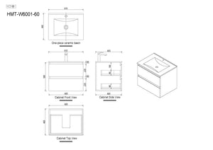 Walnut Grey Timber Wall-Hung Bathroom Vanity Ceramic Top Integrated Basin - H6001W-60/75/90