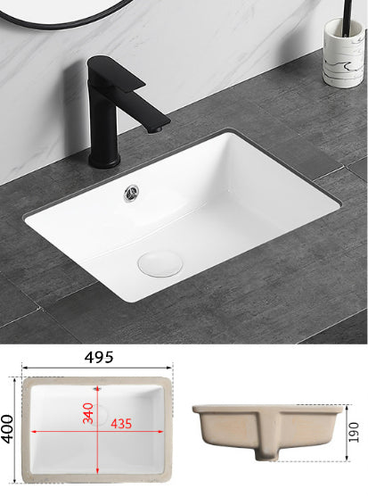 Rectangle Flat Bottom Under-mount Undercounter Basin Bathroom Sink Gloss White Ceramic Sink - GX20TXP