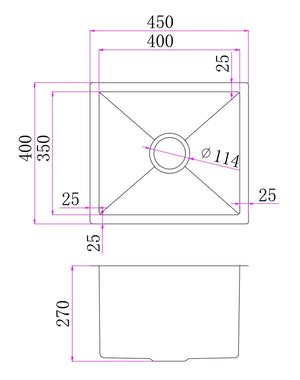 Single Bowl Rectangular Stainless Steel Sink Undermount Top mount - 4540D