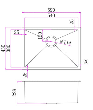 Single Bowl Rectangular Stainless Steel Sink Undermount Top mount - 5943