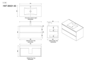 Oak Brown Timber Wall-Hung Bathroom Vanity Ceramic Top Integrated Basin - Z6001W60/75/90