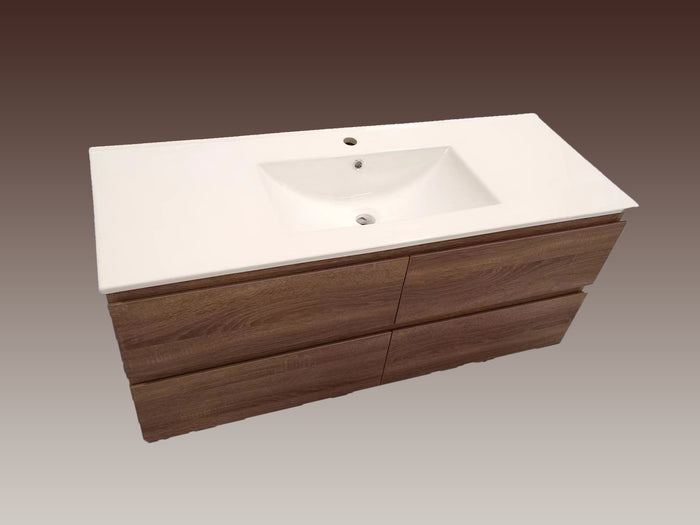 Oak Brown Timber Wall-Hung Bathroom Vanity Ceramic Top Integrated Basin - Z6001W-120