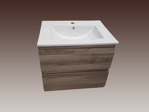 Walnut Grey Timber Wall-Hung Bathroom Vanity Ceramic Top Integrated Basin - H6001W-60/75/90