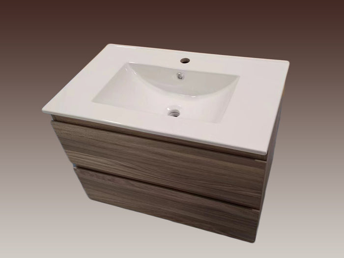 Walnut Grey Timber Wall-Hung Bathroom Vanity Ceramic Top Integrated Basin - H6001W-60/75/90