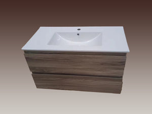 Walnut Grey Timber Wall-Hung Bathroom Vanity Ceramic Top Integrated Basin - H6001W-60/75/90