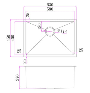 Single Bowl Rectangular Stainless Steel Sink Undermount Top mount - 6345D