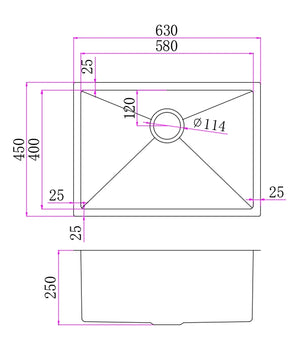 Single Bowl Rectangular Stainless Steel Sink Undermount Top mount - 6345B