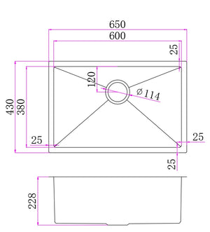 Single Bowl Rectangular Stainless Steel Sink Undermount Top mount - 6543