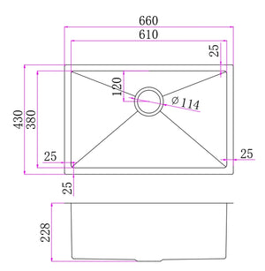 Single Bowl Rectangular Stainless Steel Sink Undermount Top mount - 6643