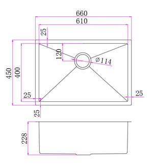 Single Bowl Rectangular Stainless Steel Sink Undermount Top mount - 6645B