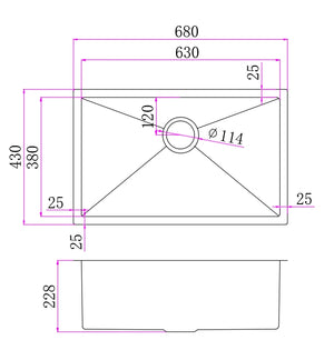 Single Bowl Rectangular Stainless Steel Sink Undermount Top mount - 6843B