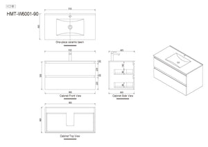 Walnut Grey Timber Wall-Hung Bathroom Vanity Ceramic Top Integrated Basin - H6001W-60/75/90