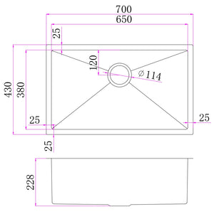 Single Bowl Rectangular Stainless Steel Sink Undermount Top mount - 7043B