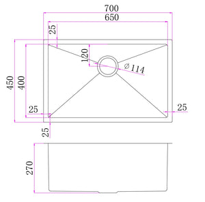 Single Bowl Rectangular Stainless Steel Sink Undermount Top mount - 7045