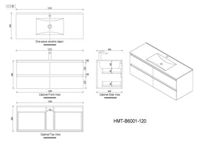 Oak Brown Timber Wall-Hung Bathroom Vanity Ceramic Top Integrated Basin - Z6001W-120