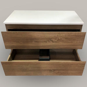 Wall Hung Oak Brown Bathroom Vanity with Engineered Stone benchtop - Z6001W-85