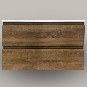 Wall Hung Oak Brown Bathroom Vanity with Engineered Stone benchtop - Z6001W-85