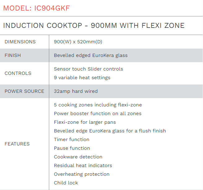 Di Lusso INDUCTION COOKTOP - 900MM WITH FLEXI ZONE - IC904GKF – smart ...