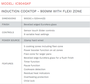 Di Lusso INDUCTION COOKTOP - 900MM WITH FLEXI ZONE - IC904GKF