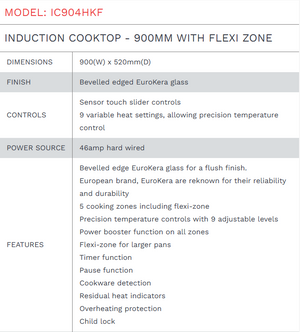 Di Lusso INDUCTION COOKTOP - 900MM WITH FLEXI ZONE - IC904HKF