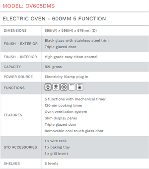 Di Lusso ELECTRIC OVEN - 600MM 5 FUNCTION - OV605DMS