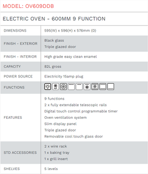 Di Lusso ELECTRIC OVEN - 600MM 9 FUNCTION - OV609DDB