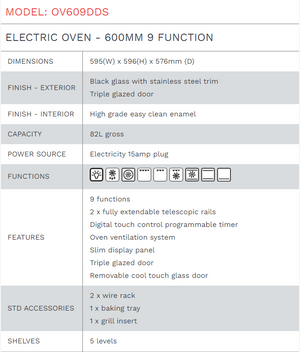 Di Lusso ELECTRIC OVEN - 600MM 9 FUNCTION - OV609DDS