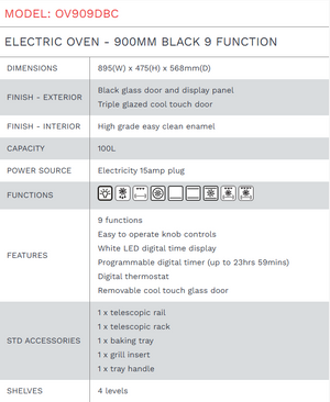 Di Lusso ELECTRIC OVEN - 900MM BLACK 9 FUNCTION