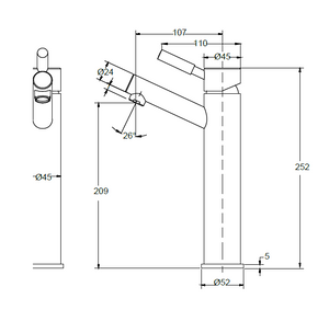 Vessel Mixer Tap / Tall Mixer Tap for Top Mount Basin - Z6604