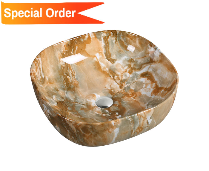 Art Basin Marble Pattern Round Corner Square Top Mount Basin - A0036