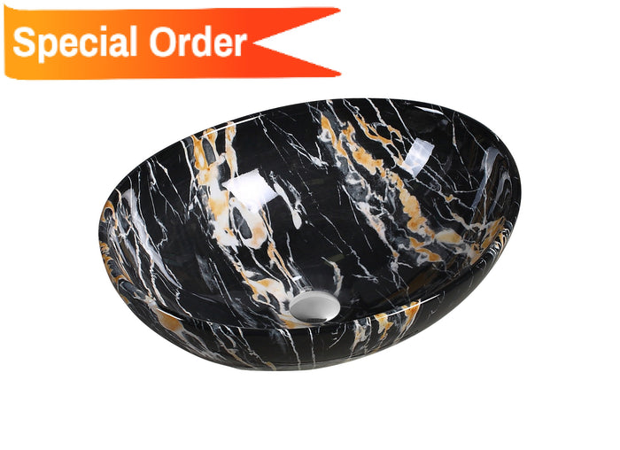 Art Basin Marble Pattern Oval Top Mount Basin - A0071