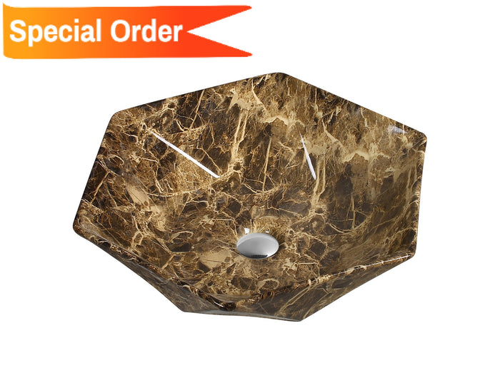 Art Basin Marble Pattern Hexagon Top Mount Basin - A0058