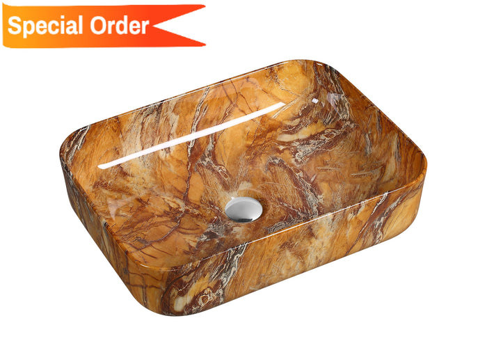 Art Basin Marble Pattern Round Corner Rectangle Top Mount Basin - A0016