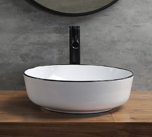 Ceramic Art Basin Top Mount White And Black Edge Round - GX1065BL