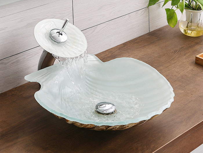 Top mount Art Basin Multi-coloured Tempered Glass Basin Drop Shape Shell Shape-2