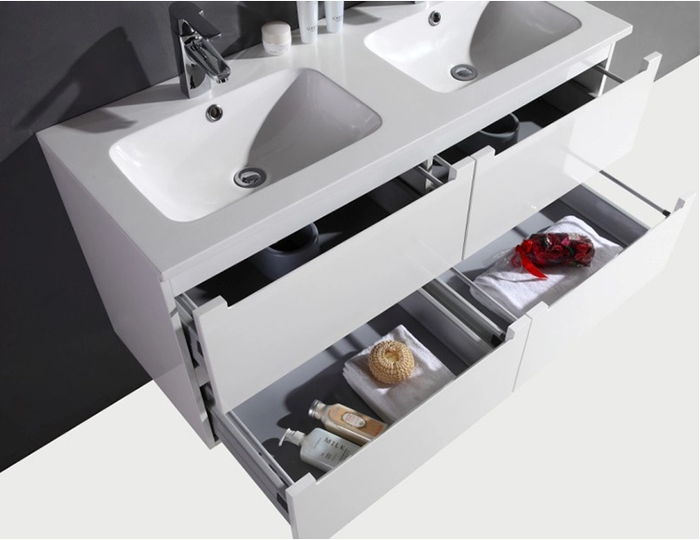 1000mm Wall Hung Wall-mount Vanity with Ceramic Top and Double Basin