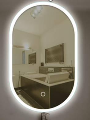 LED Frontlit Frosted Edge Bathroom Mirror with Demister and Colour Switch Oval - Pill Shape 33 - 450/500/600