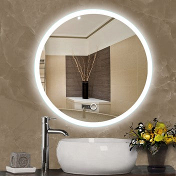 LED Acrylic Light Strip Bathroom Mirror with Demister and Colour Switch - Round 3 - 650/750