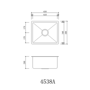 Single Bowl Rectangular Stainless Steel Sink Undermount Top mount -4538A