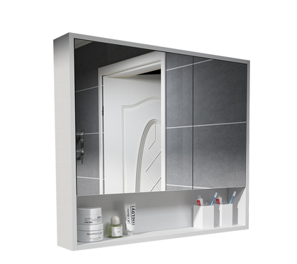 White Shaving Cabinet Wall Cabinet With Mirror and Shelf Double Door - 7870