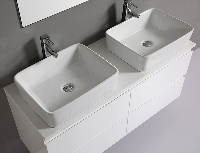 1200mm Wall Hung Wall-mount Vanity with engineer stone top and two Top-mount basins