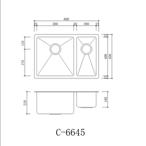 Double Bowl Rectangular Stainless Steel Sink Undermount Top Mount-C-6645