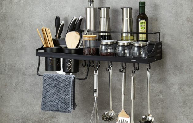 Adhesive Wall Hung Kitchen Rack Storage Rack Black - 60cm